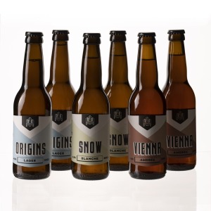 Packshot de boissons. Bières "Petite Couronne" de Gennevilliers