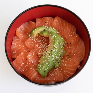 Japanese culinary Still Life. Chirashi with salmon and rice